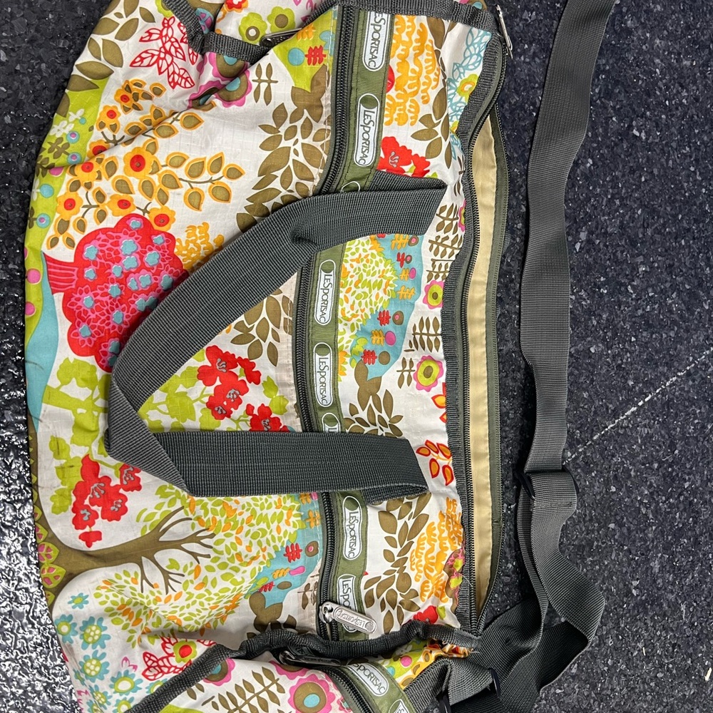 LeSportsac Floral Tote in Olive, Red, Yellow, Turquoise and Cream